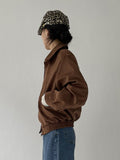 Curved suede short blouson