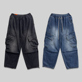 Diagonal Cargo Washed Banding Denim
