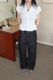 Line eyelet denim pants