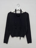 [Scarf SET] Tuyu boat neck slit crop knit