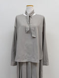 [Setup Available/Tie SET] Pin Round Loose Fit Blouse