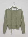 [Scarf SET] Tuyu boat neck slit crop knit
