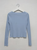 Ribbed Slit Boat Neck T-Shirt