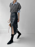 Leather Slit H-ine Long Skirt