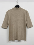 Mock neck three-quarter knit T-shirt