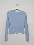 Ribbed Slit Boat Neck T-Shirt