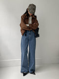 Curved suede short blouson