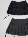 [Brushed Fabric] Noir Strap Pleated Mini Skirt