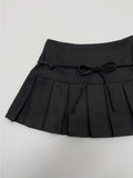[Brushed Fabric] Noir Strap Pleated Mini Skirt