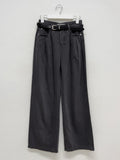 [Belt SET] Stern Pintuck Cotton Wide Pants