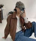 Curved suede short blouson