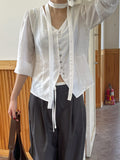 [Long sleeve ver.] Roman Tie V-neck Blouse