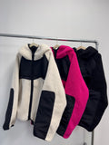 Fleece color matching hooded jumper