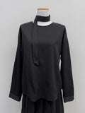 [Setup Available/Tie SET] Pin Round Loose Fit Blouse
