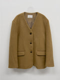 [wool90%] Sheffield no-collar wool loose fit coat jacket