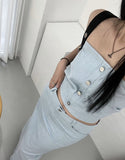 Denim slit long skirt