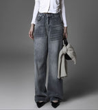 Back pocket wide denim pants
