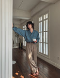 Leroy cutting denim shirt