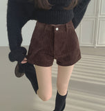 Corduroy Brushed Vertical Stripe A-line Winter Shorts