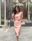 Evian Square Short Sleeve Tweed Two-Piece One Piece