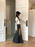 Ito Sand Washing Wide Maxi Denim Skirt