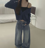 4-season casual washed loose wide denim pants