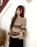 Nia Stripe Off-Shoulder Overfit Long Sleeve Knit