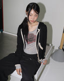 Esha Lace Color Matching Two-Way Knit Hood Zip-Up