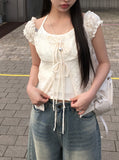 [Fake Layered] Mimi Layered Halter Lace T-shirt