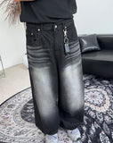 Kady Black Washed Wide Denim Pants