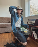 Pilen side shirring check shirt