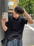 Cable knit short sleeve open collar ver