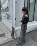 Kerum Washed Long Denim Skirt