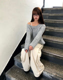 Lenu Punching Round Loose Fit Long Sleeve Long Knit