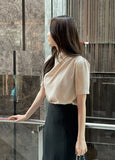 Azrin Half-Neck Drape Short Sleeve T-blouse