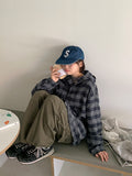 [unisex] Yumei String Hood Over Check Shirt