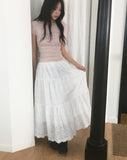 Tizen punching lace tiered long skirt