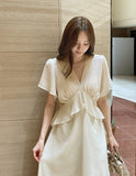 Seine V-neck Peplum Flare Chiffon One Piece