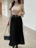Colby Suede Belt Banding Pleated Skirt