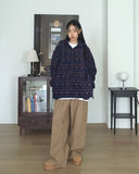 Unin Vintage Nordic Fleece-Two-Way Hood Zip-Up