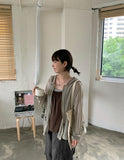 Nenti Linen Wood Beads Strap Shirring Hood Zip-up