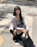 Bay Ruffle Check Cardigan Set