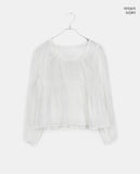 Gumi Striped Button Round Neck Blouse