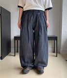 Tobita pin tuck banding raw wide denim pants