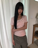 Anise Twist Shirred Short Sleeve T-shirt