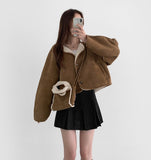 Suede Fleece Crop Jacket Mini Cross Bag Set