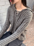 [MADE] Foundy Wool Ribbon Strap Collar Ribbed Long Sleeve Knit