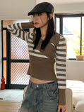 Yally Unbalance Diagonal Button Stripe Knit