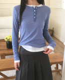 Horse Half Button Ribbed Long Sleeve T-Shirt