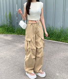 Big Pocket Cargo String Waist Adjustable Balloon Rustling Banding Pants